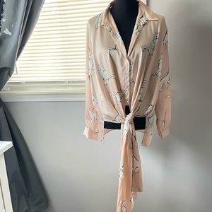 ZARA Cat Print Satin Blouse